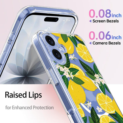 for iPhone 17 Case with Screen Protector - Wireless Charging Compatible, Enhanced Camera Protection - Clear Acrylic Phone Cover with Trendy Floral Design for Women - Nice Lemons