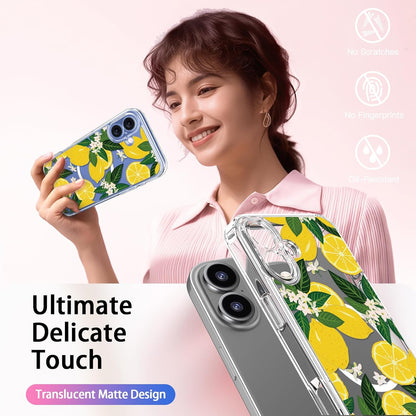 for iPhone 17 Case with Screen Protector - Wireless Charging Compatible, Enhanced Camera Protection - Clear Acrylic Phone Cover with Trendy Floral Design for Women - Nice Lemons