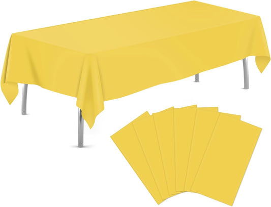 Yellow 6 Pack Plastic Table Cloth 54" x 108", Disposable Tablecloths Rectangle Table Cover, Plastic Tablecloths for Parties