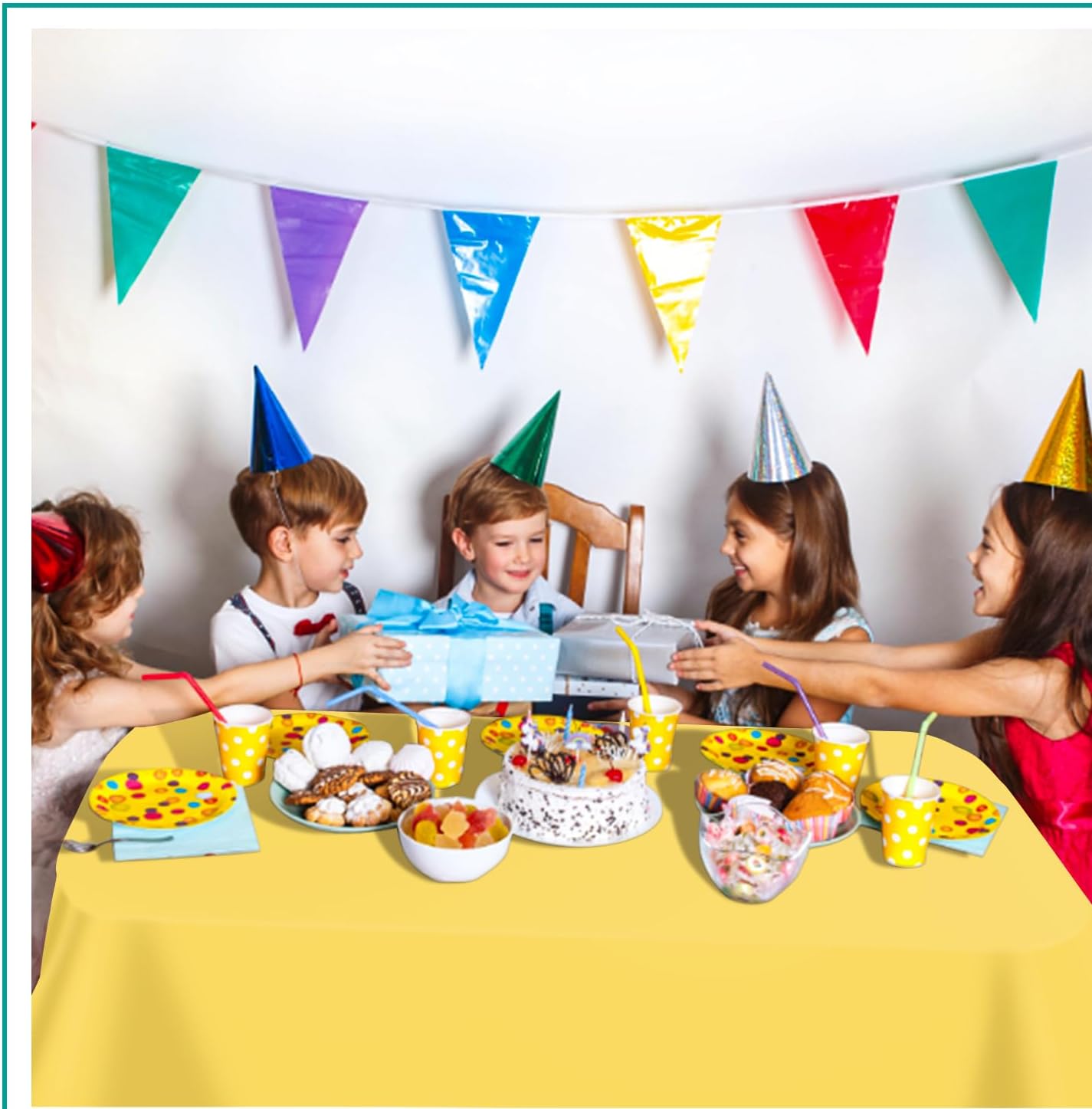 Yellow 6 Pack Plastic Table Cloth 54" x 108", Disposable Tablecloths Rectangle Table Cover, Plastic Tablecloths for Parties
