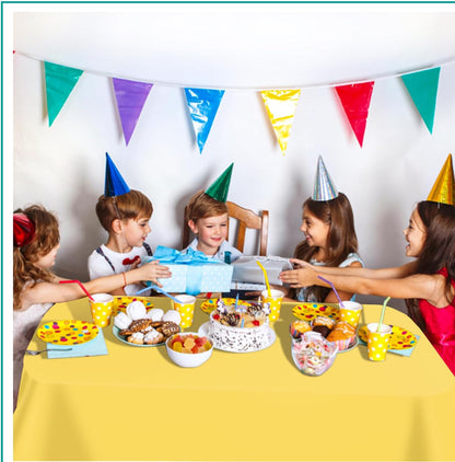 Yellow 6 Pack Plastic Table Cloth 54" x 108", Disposable Tablecloths Rectangle Table Cover, Plastic Tablecloths for Parties