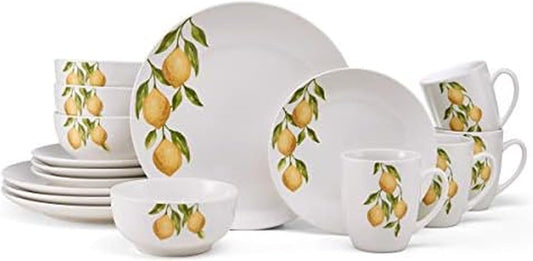 Lemons 16-Piece Dinnerware Set, Service For 4, White