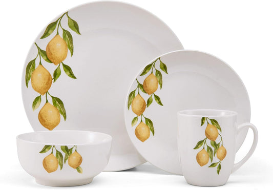 Lemons 16-Piece Dinnerware Set, Service For 4, White