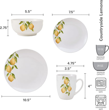 Lemons 16-Piece Dinnerware Set, Service For 4, White