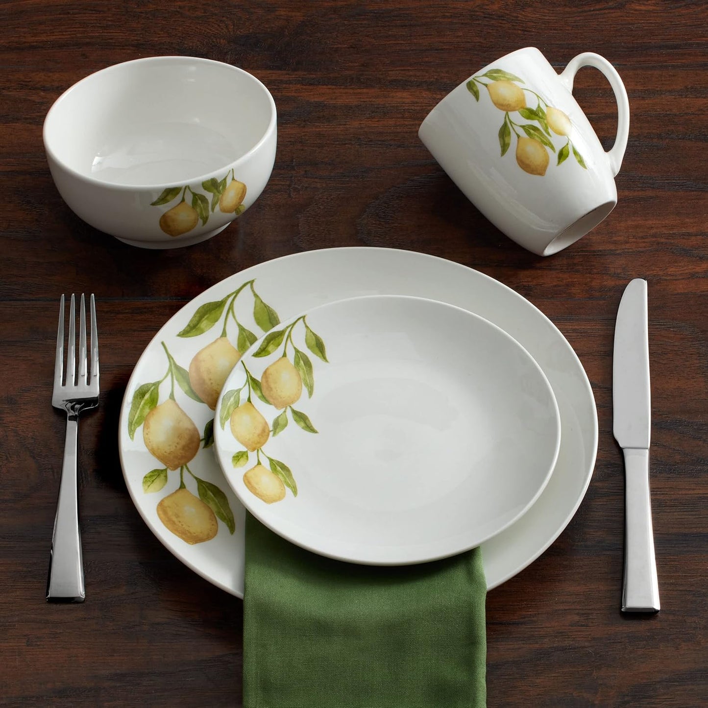 Lemons 16-Piece Dinnerware Set, Service For 4, White