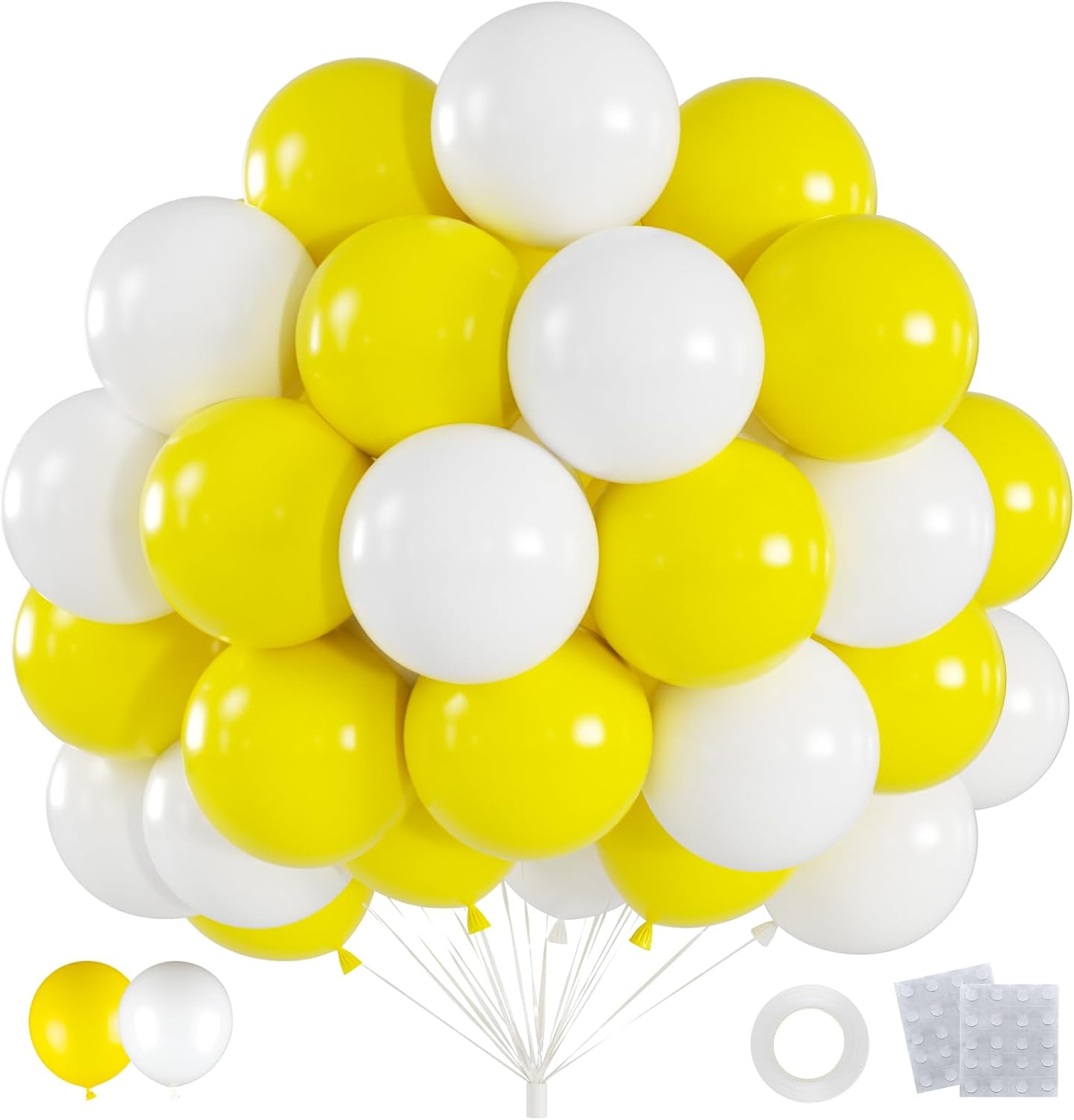 60pcs Yellow and White Balloons Kit, 12 Inch White Yellow Balloons | Latex Party Balloons for Sunflower & Bee Theme, Gender Reveal, Baby Shower, Spring Wedding, Easter & Graduation Decor