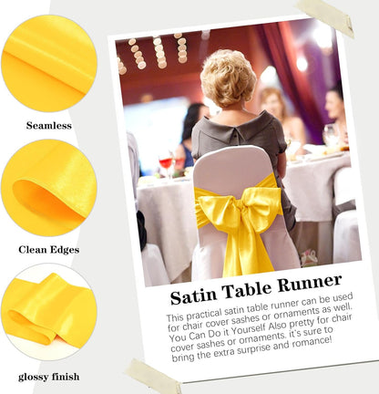 10 Pack Satin Table Runner 12 x 108 Inch Long Yellow Silk Table Runner for Wedding Party Banquet Birthday Decoration