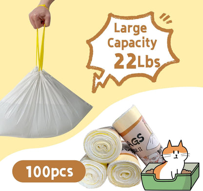 100 Count Cat Litter Box Liner Bags for Pet Pivot Open-Top Pet Automatic Self Cleaning Cat Litter Box, Waste Bags, 25.19" x 11.8"Heavy Duty Replacement Trash Bags with Drawstring (Yellow)