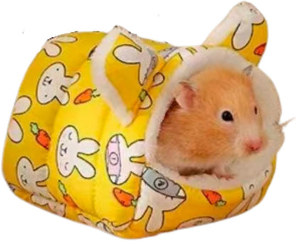 Hamster Hideout, Cute and Cozy Hamster Bed Warm Small Animal Beds with 2 Hooks for Sugar Glider Guinea Pig Fancy Rat Chinchilla Hedgehog Squirrel (Yellow,Small)