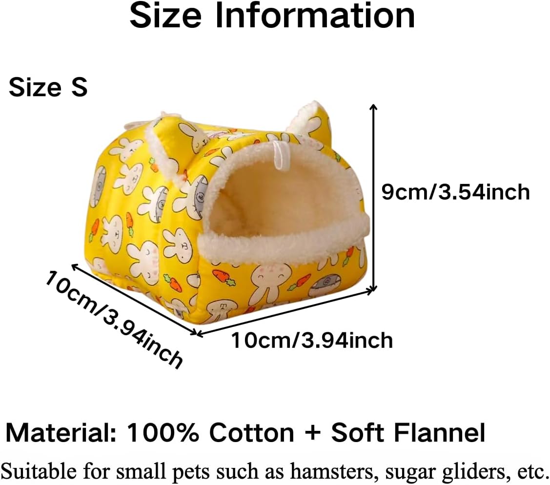Hamster Hideout, Cute and Cozy Hamster Bed Warm Small Animal Beds with 2 Hooks for Sugar Glider Guinea Pig Fancy Rat Chinchilla Hedgehog Squirrel (Yellow,Small)