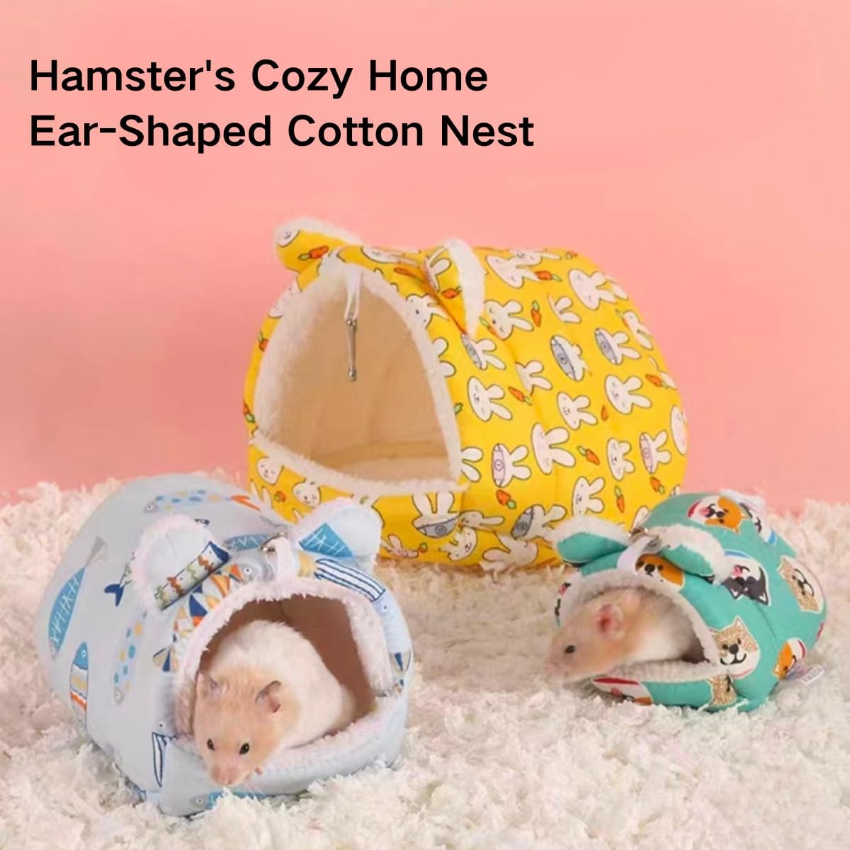 Hamster Hideout, Cute and Cozy Hamster Bed Warm Small Animal Beds with 2 Hooks for Sugar Glider Guinea Pig Fancy Rat Chinchilla Hedgehog Squirrel (Yellow,Small)