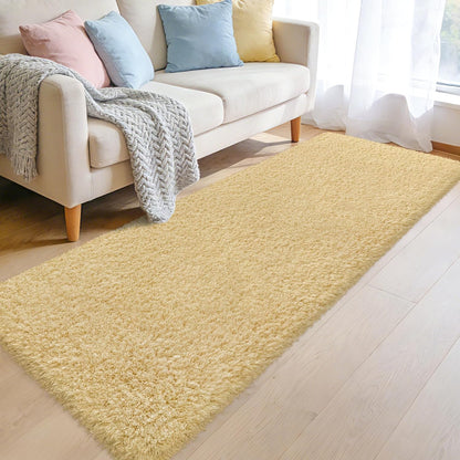 Soft Runner Rugs for Bedroom Shag Runner 2x6 Ft Hallway Runner Plush Shaggy Carpet Non Slip for Bedside Sofa Living Room Dorm, Light Yellow