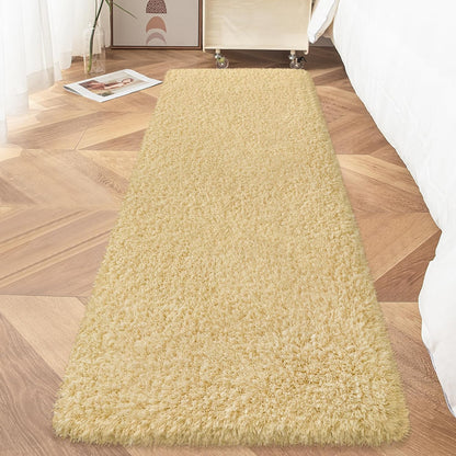 Soft Runner Rugs for Bedroom Shag Runner 2x6 Ft Hallway Runner Plush Shaggy Carpet Non Slip for Bedside Sofa Living Room Dorm, Light Yellow
