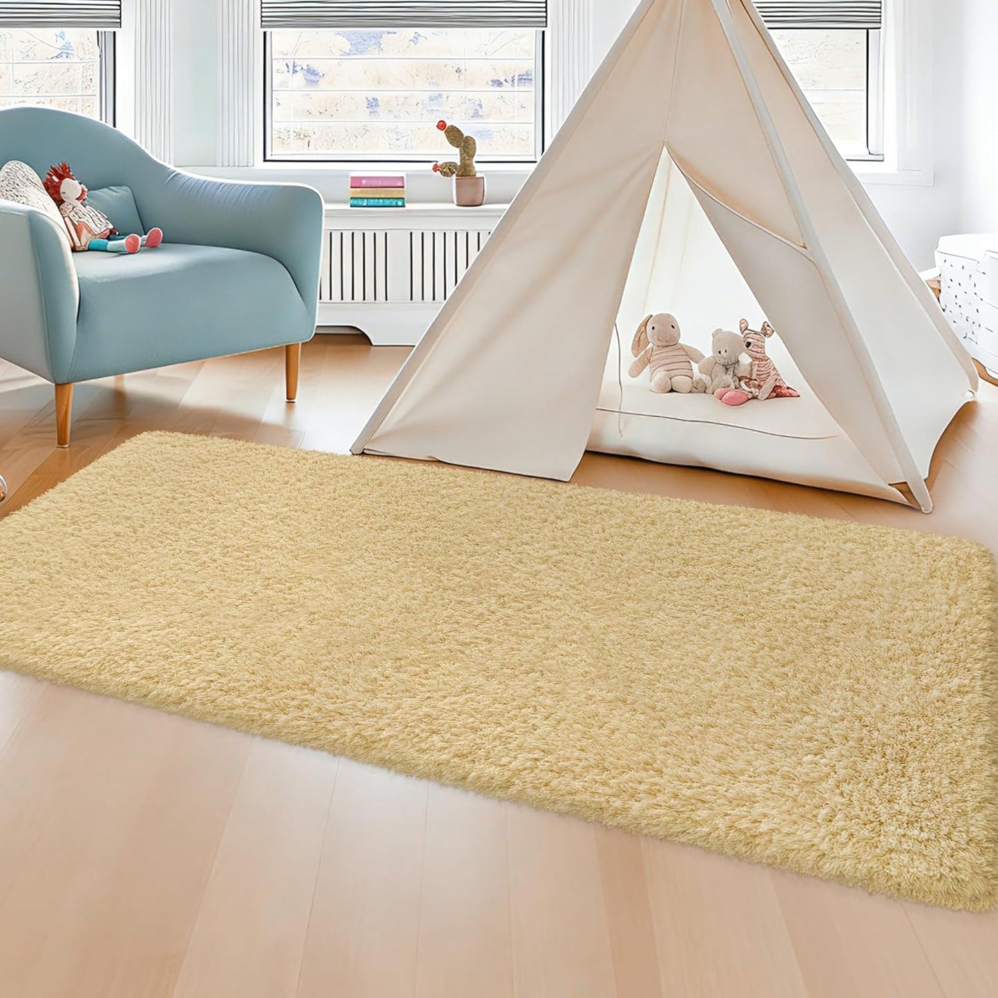 Soft Runner Rugs for Bedroom Shag Runner 2x6 Ft Hallway Runner Plush Shaggy Carpet Non Slip for Bedside Sofa Living Room Dorm, Light Yellow
