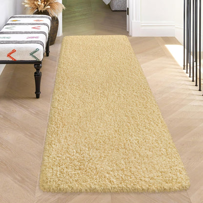 Soft Runner Rugs for Bedroom Shag Runner 2x6 Ft Hallway Runner Plush Shaggy Carpet Non Slip for Bedside Sofa Living Room Dorm, Light Yellow