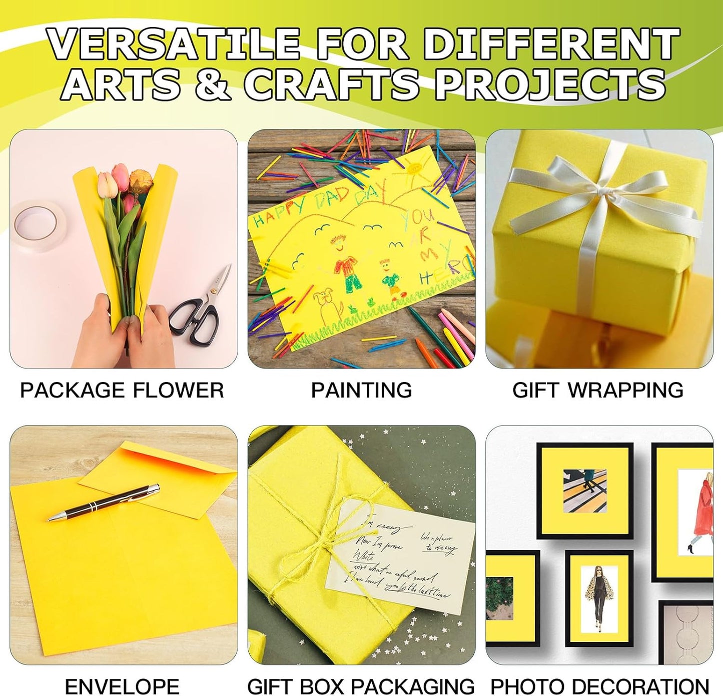 36" x 2400" (200') Yellow Wrapping Paper Roll | For Art Kraft Craft Birthday Gift Wrapping, Solid Color Bouquet Flower Packing Poster Bulletin Board