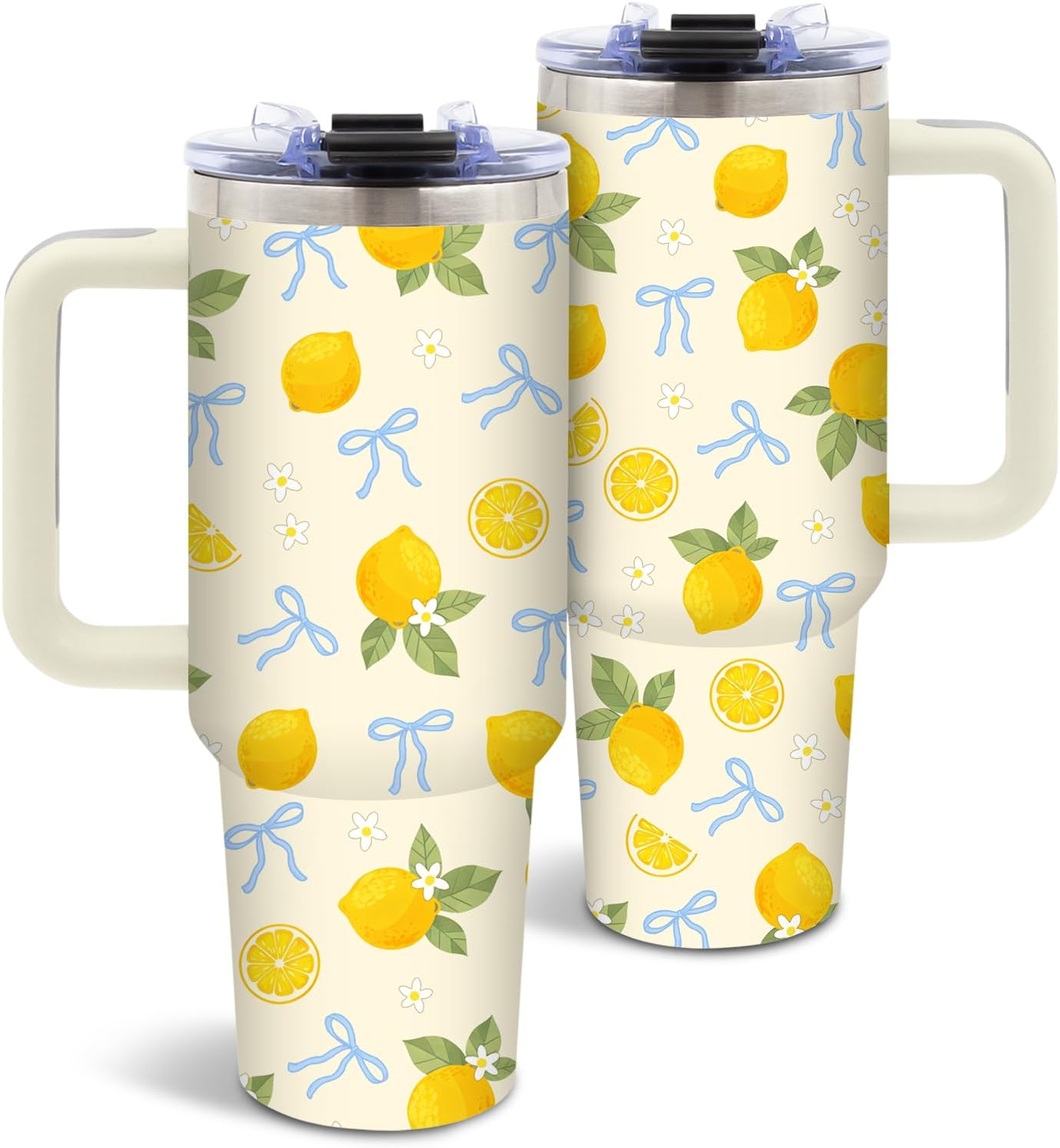 Lemon 40oz Tumbler, with Handle Straw, Insulated Sport Coffee Cup | 40oz Stainless Steel Tumbler, Travel Water Bottle, Thanksgiving Christmas Birthday Gift for Lemon Lover