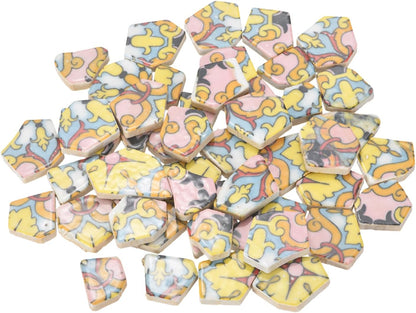 Irregular Ceramic Mosaic Tiles, 300g/0.7lb Broken Porcelain Mosaic Tiles Bulk Irregular Glazed for DIY Art Craft Making Home Decor, Yellow/Pink