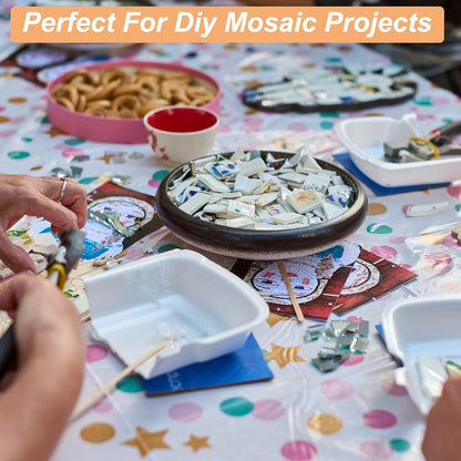 Irregular Ceramic Mosaic Tiles, 300g/0.7lb Broken Porcelain Mosaic Tiles Bulk Irregular Glazed for DIY Art Craft Making Home Decor, Yellow/Pink