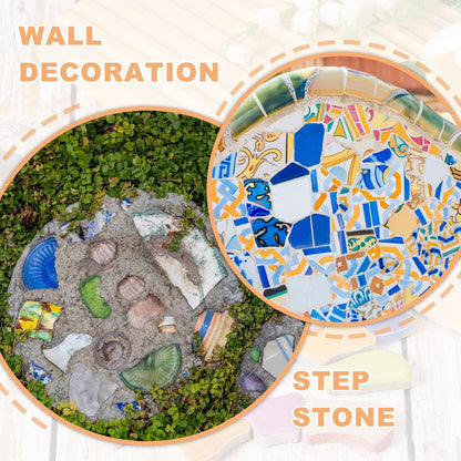 Irregular Ceramic Mosaic Tiles, 300g/0.7lb Broken Porcelain Mosaic Tiles Bulk Irregular Glazed for DIY Art Craft Making Home Decor, Yellow/Pink