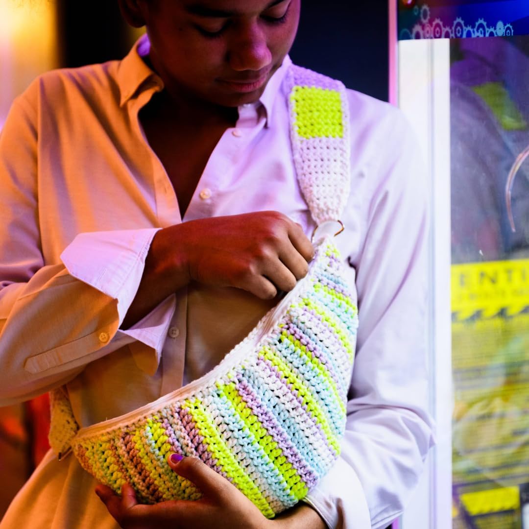 DIY Glow Cozy Glow in the Dark Yarn, Neon Yellow, 1 Pack | Worsted Weight Soft Tube Knit & Crochet Fiber for Halloween Costumes, Décor, Pillows, Trim, Glow in the Dark Bags