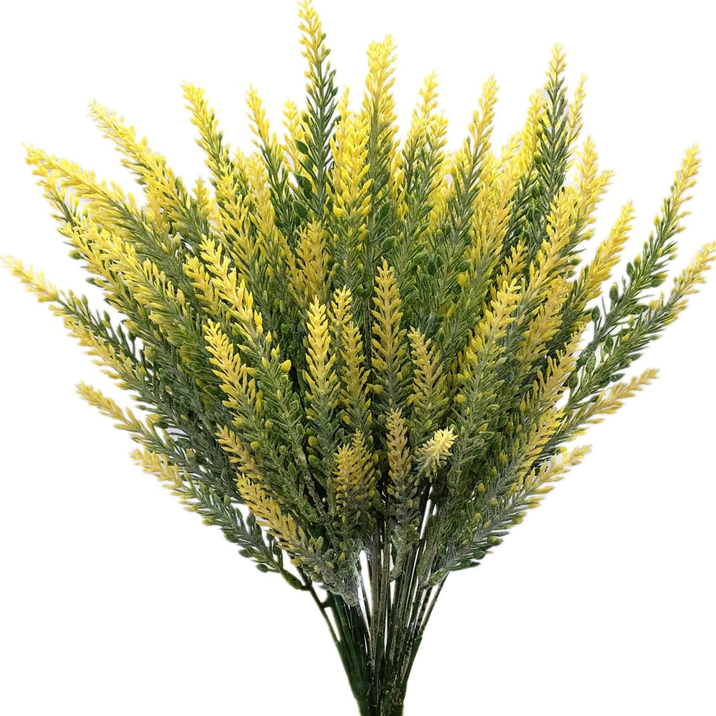 Artificial Lavender Yellow 4 Bundles, Lifelike Faux Flowers Foliage Leaves Plant for Wedding Bouquets, Outside Hanging Planter, Farmhouse Indoor Outdoor Patio Home Decor