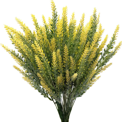 Artificial Lavender Yellow 4 Bundles, Lifelike Faux Flowers Foliage Leaves Plant for Wedding Bouquets, Outside Hanging Planter, Farmhouse Indoor Outdoor Patio Home Decor