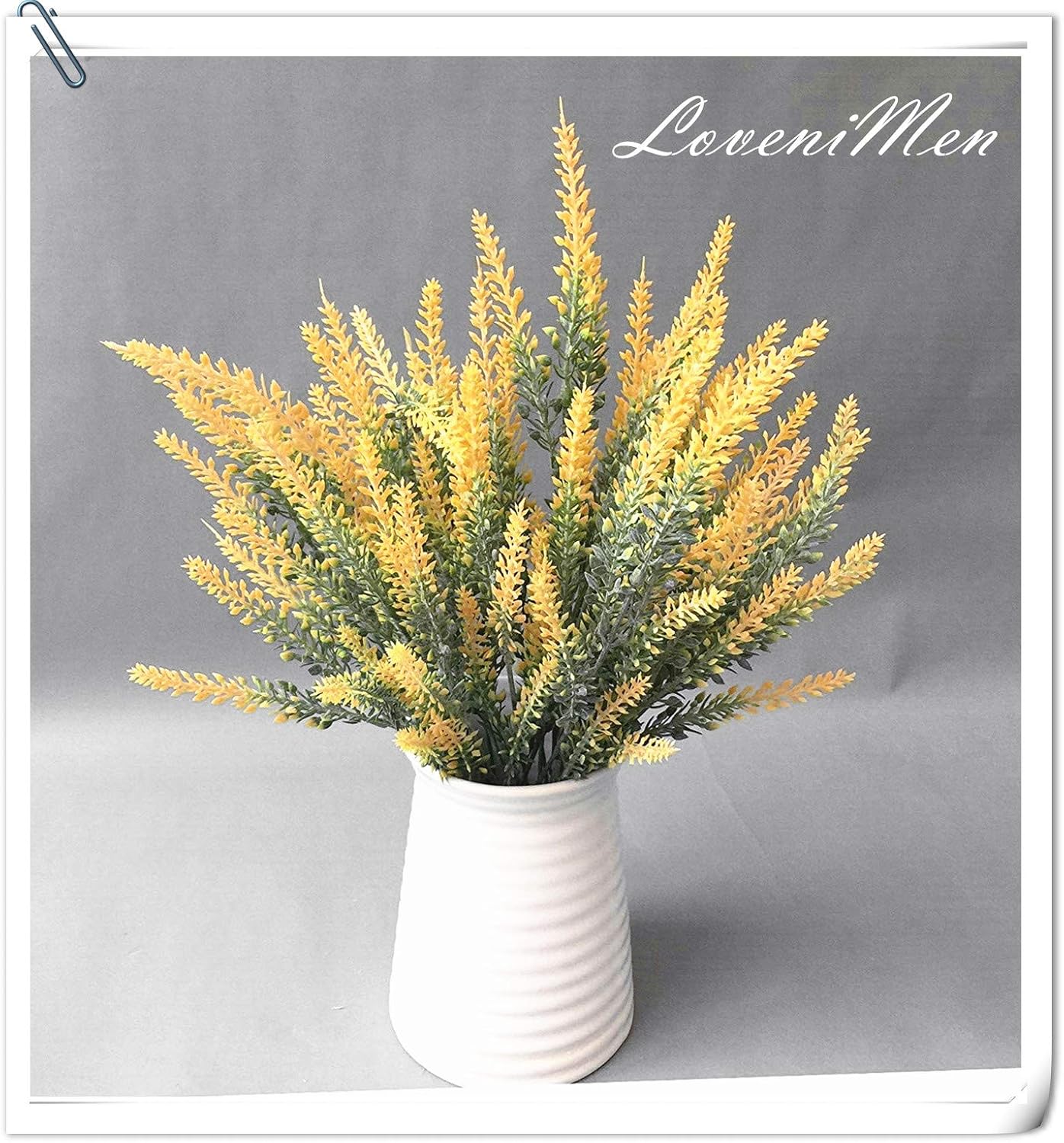 Artificial Lavender Yellow 4 Bundles, Lifelike Faux Flowers Foliage Leaves Plant for Wedding Bouquets, Outside Hanging Planter, Farmhouse Indoor Outdoor Patio Home Decor