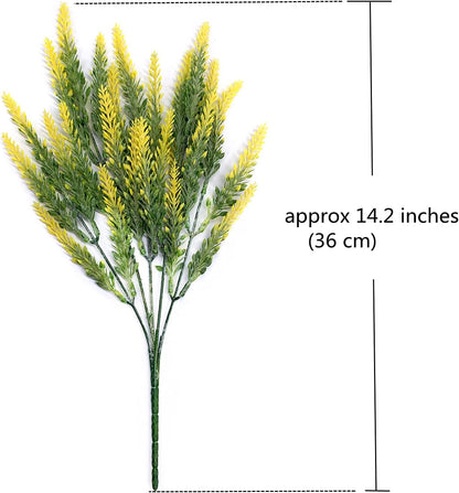 Artificial Lavender Yellow 4 Bundles, Lifelike Faux Flowers Foliage Leaves Plant for Wedding Bouquets, Outside Hanging Planter, Farmhouse Indoor Outdoor Patio Home Decor