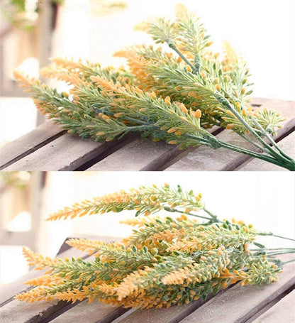 Artificial Lavender Yellow 4 Bundles, Lifelike Faux Flowers Foliage Leaves Plant for Wedding Bouquets, Outside Hanging Planter, Farmhouse Indoor Outdoor Patio Home Decor