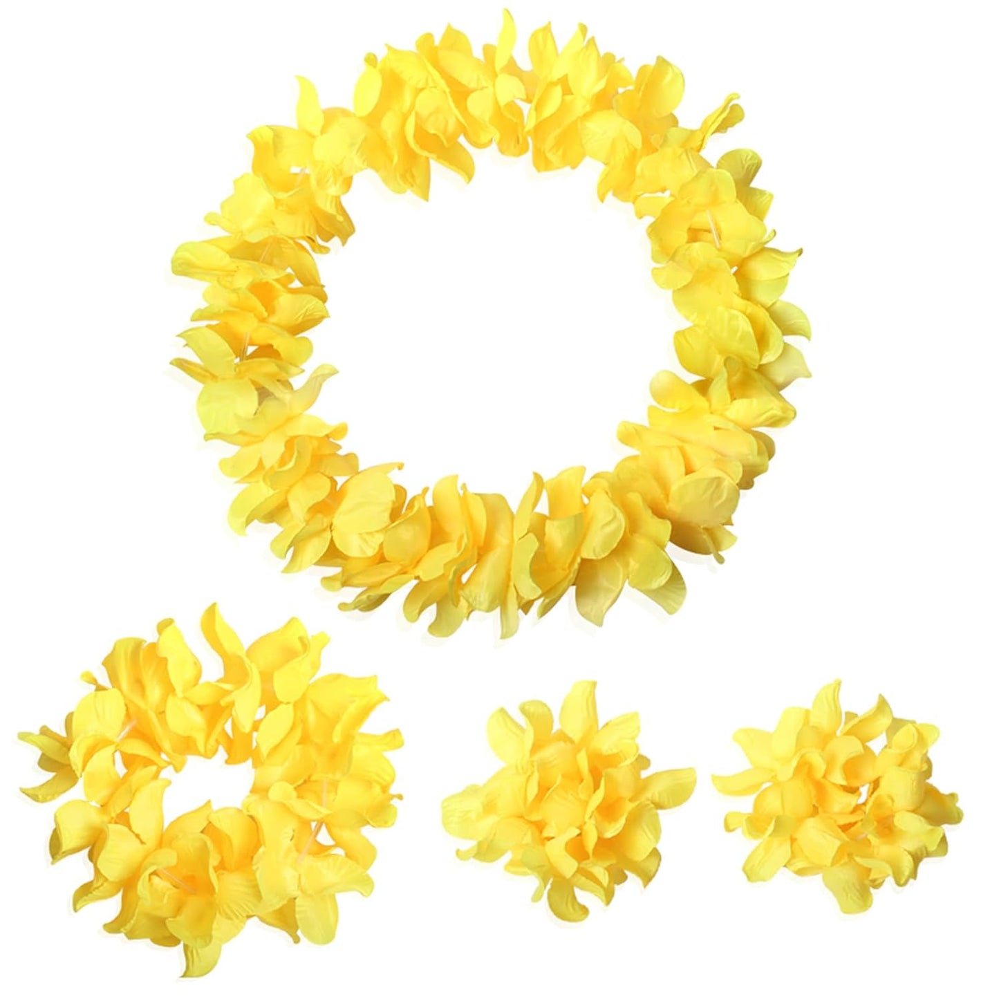 Hawaiian Leis Headband Wristbands Hawaii Tropical Luau Flower Women Necklace Headpiece Hair Bands Hairband Bracelets Beach Summer Pool Wedding Cosplay Birthday Dress Up Party Supplies Yellow