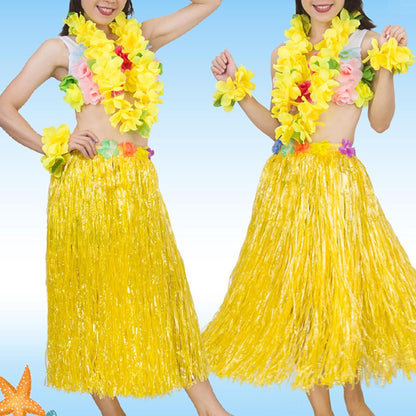 Hawaiian Leis Headband Wristbands Hawaii Tropical Luau Flower Women Necklace Headpiece Hair Bands Hairband Bracelets Beach Summer Pool Wedding Cosplay Birthday Dress Up Party Supplies Yellow