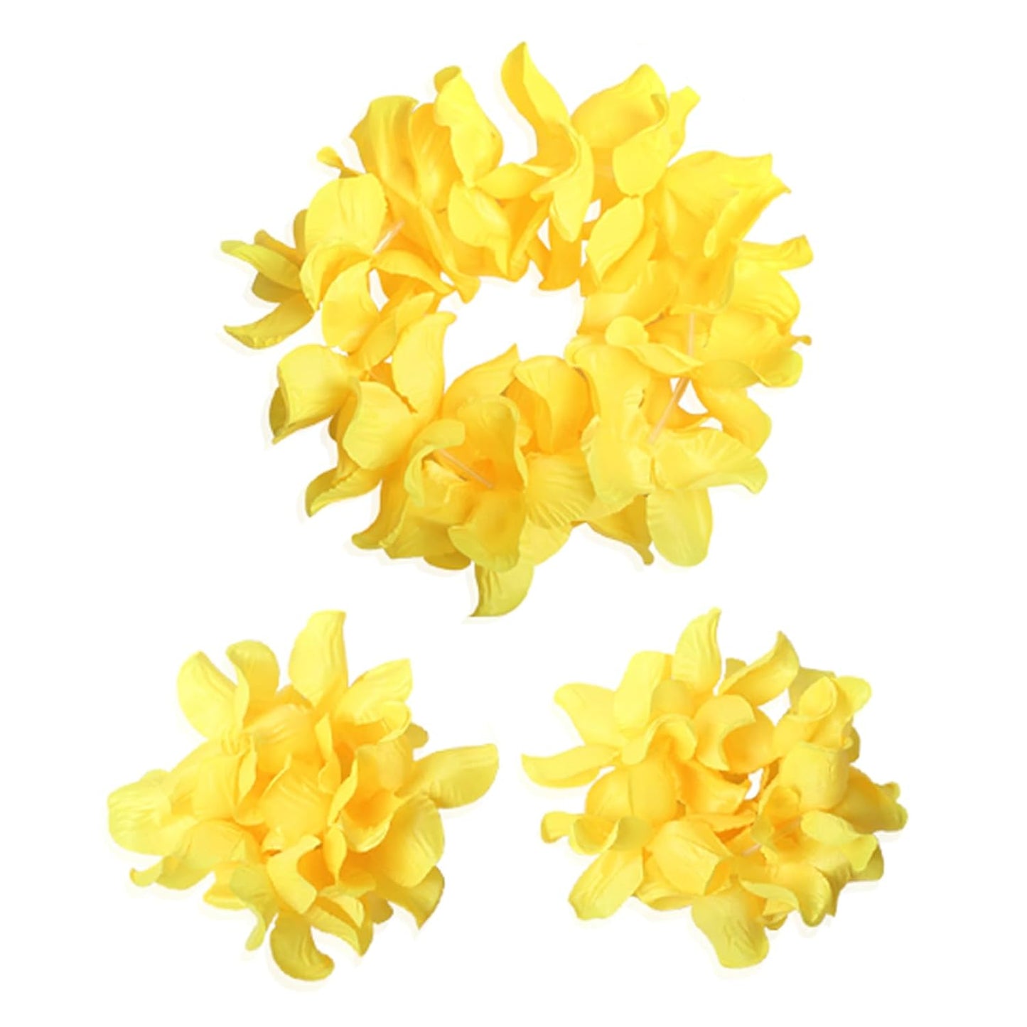 Hawaiian Leis Headband Wristbands Hawaii Tropical Luau Flower Women Necklace Headpiece Hair Bands Hairband Bracelets Beach Summer Pool Wedding Cosplay Birthday Dress Up Party Supplies Yellow