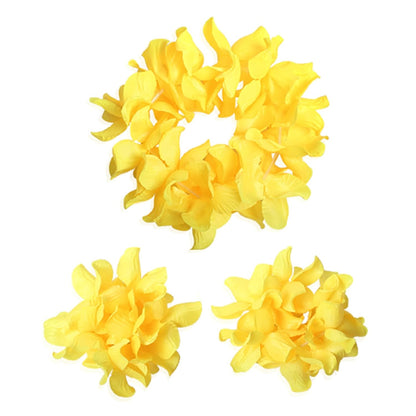 Hawaiian Leis Headband Wristbands Hawaii Tropical Luau Flower Women Necklace Headpiece Hair Bands Hairband Bracelets Beach Summer Pool Wedding Cosplay Birthday Dress Up Party Supplies Yellow