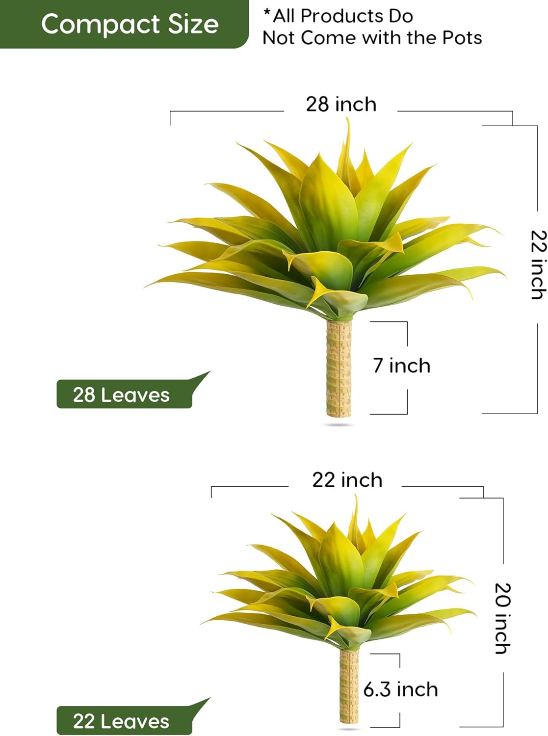 Artificial Agave Fake Plants, Yellow Fake Succuents Plant for Room Decor, Unpotted Faux Agave Plant for Outdoor/Indoor Fall Decor, 22 inches, Set of 1