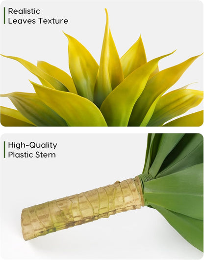 Artificial Agave Fake Plants, Yellow Fake Succuents Plant for Room Decor, Unpotted Faux Agave Plant for Outdoor/Indoor Fall Decor, 22 inches, Set of 1