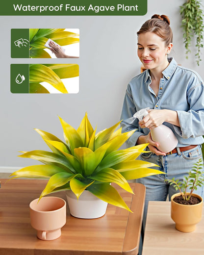 Artificial Agave Fake Plants, Yellow Fake Succuents Plant for Room Decor, Unpotted Faux Agave Plant for Outdoor/Indoor Fall Decor, 22 inches, Set of 1