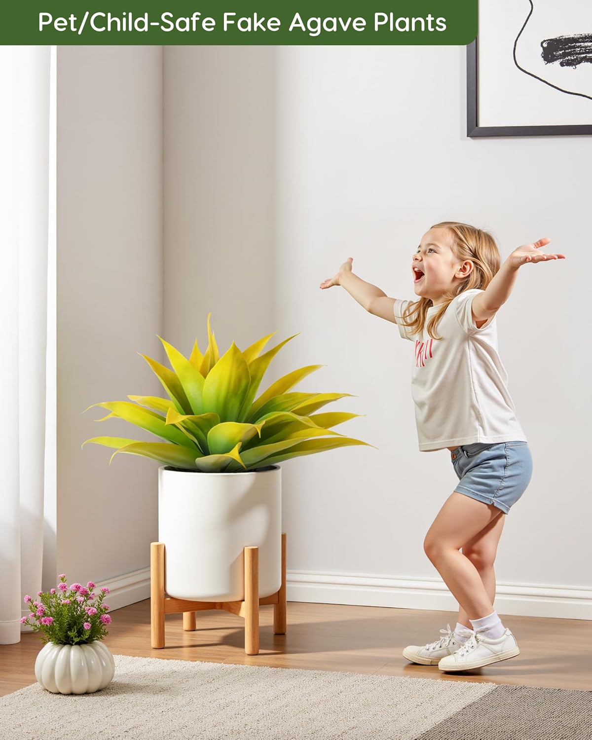 Artificial Agave Fake Plants, Yellow Fake Succuents Plant for Room Decor, Unpotted Faux Agave Plant for Outdoor/Indoor Fall Decor, 22 inches, Set of 1