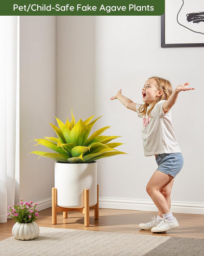 Artificial Agave Fake Plants, Yellow Fake Succuents Plant for Room Decor, Unpotted Faux Agave Plant for Outdoor/Indoor Fall Decor, 22 inches, Set of 1
