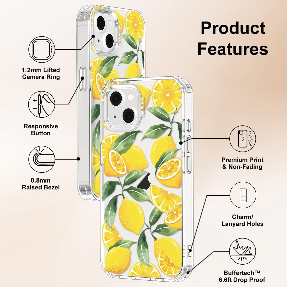 Case for iPhone 13 Pro Max, [Buffertech 6.6ft Military-Grade Drop Protection] [Anti Peel Off Tech] Clear TPU Bumper Phone Case Cover Design - Lemon - Colors B
