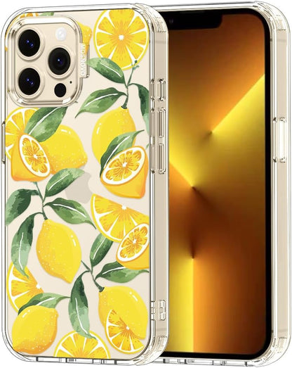 Case for iPhone 13 Pro Max, [Buffertech 6.6ft Military-Grade Drop Protection] [Anti Peel Off Tech] Clear TPU Bumper Phone Case Cover Design - Lemon - Colors B