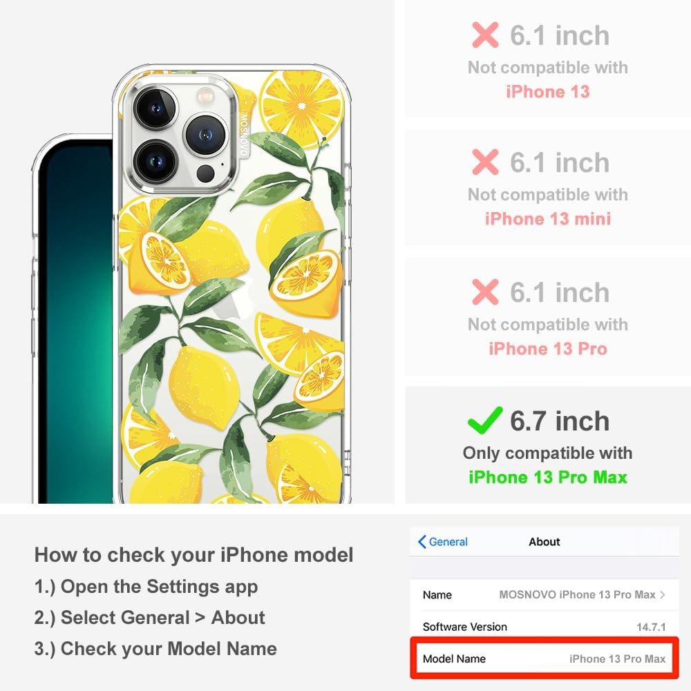 Case for iPhone 13 Pro Max, [Buffertech 6.6ft Military-Grade Drop Protection] [Anti Peel Off Tech] Clear TPU Bumper Phone Case Cover Design - Lemon - Colors B
