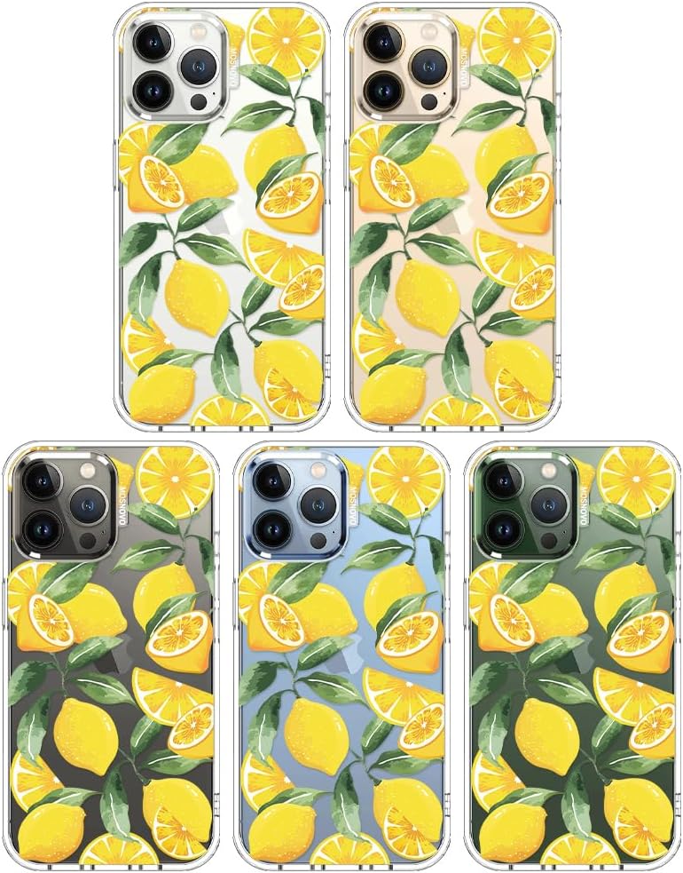 Case for iPhone 13 Pro Max, [Buffertech 6.6ft Military-Grade Drop Protection] [Anti Peel Off Tech] Clear TPU Bumper Phone Case Cover Design - Lemon - Colors B