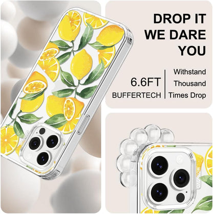 Case for iPhone 13 Pro Max, [Buffertech 6.6ft Military-Grade Drop Protection] [Anti Peel Off Tech] Clear TPU Bumper Phone Case Cover Design - Lemon - Colors B