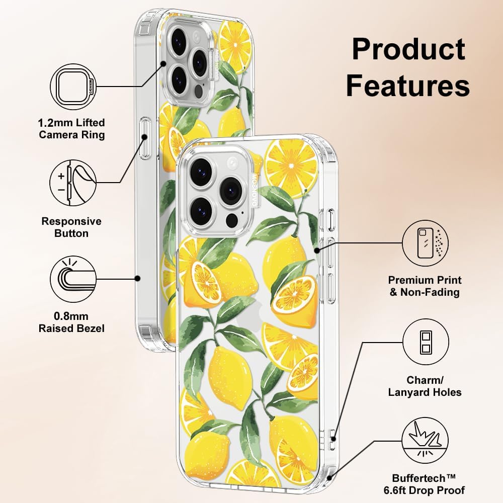 Case for iPhone 13 Pro Max, [Buffertech 6.6ft Military-Grade Drop Protection] [Anti Peel Off Tech] Clear TPU Bumper Phone Case Cover Design - Lemon - Colors B