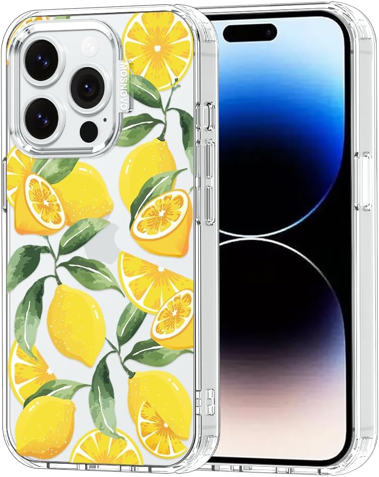 Case for iPhone 13 Pro Max, [Buffertech 6.6ft Military-Grade Drop Protection] [Anti Peel Off Tech] Clear TPU Bumper Phone Case Cover Design - Lemon - Colors B