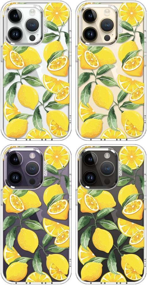 Case for iPhone 13 Pro Max, [Buffertech 6.6ft Military-Grade Drop Protection] [Anti Peel Off Tech] Clear TPU Bumper Phone Case Cover Design - Lemon - Colors B
