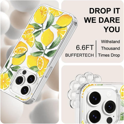 Case for iPhone 13 Pro Max, [Buffertech 6.6ft Military-Grade Drop Protection] [Anti Peel Off Tech] Clear TPU Bumper Phone Case Cover Design - Lemon - Colors B