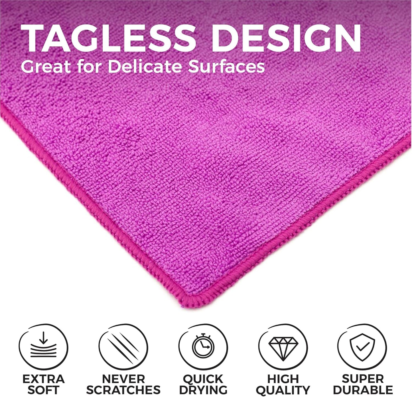 All-Purpose Microfiber Terry Cleaning Towels - Commercial Grade, Highly Absorbent, Lint-Free, Streak-Free, Kitchens, Bathrooms, Offices, 300gsm, 12in x 12in, Yellow (12-Pack)