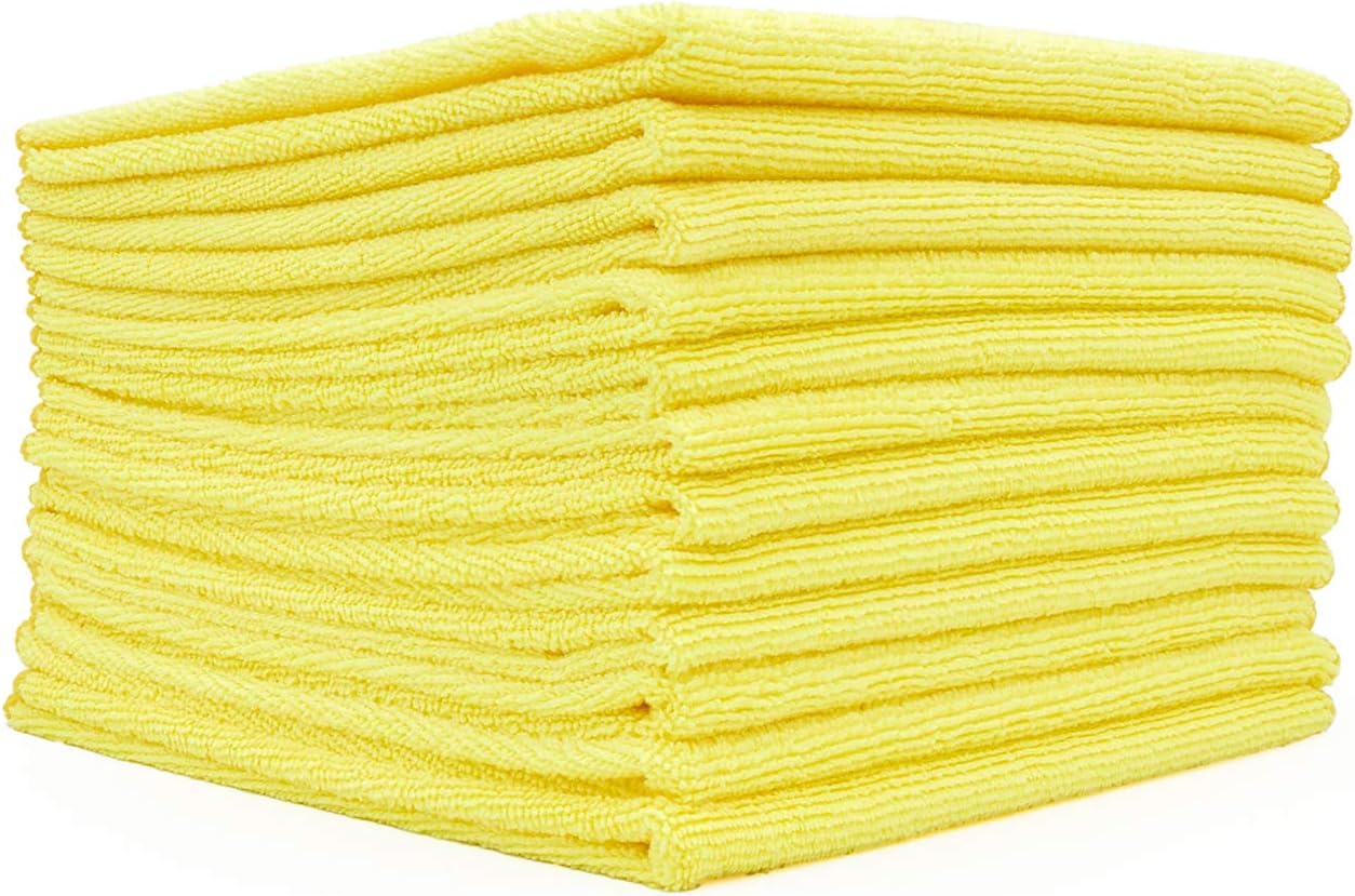All-Purpose Microfiber Terry Cleaning Towels - Commercial Grade, Highly Absorbent, Lint-Free, Streak-Free, Kitchens, Bathrooms, Offices, 300gsm, 12in x 12in, Yellow (12-Pack)